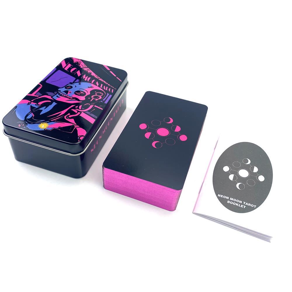 Tarot Deck With Guidebook - ネオンムーンタロットカード ピンクゴールドメッキエッジカード メタル缶入り 10cm*6cm ボードゲーム ゴールド