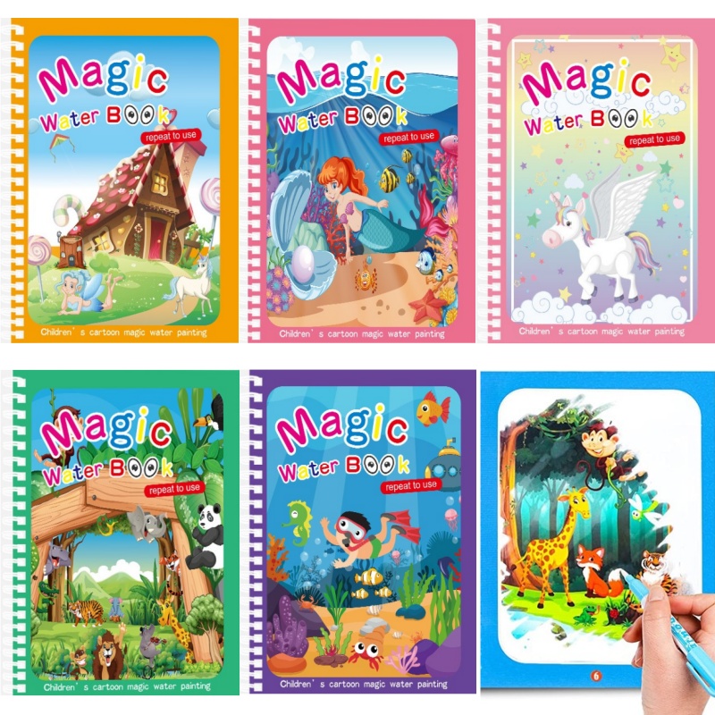 Reusable Water Magic Coloring Book - 魔法の水の描画ブック子供用モンテッソーリ再利用可能な塗り絵、感覚早期教育学習絵画おもちゃ子供用