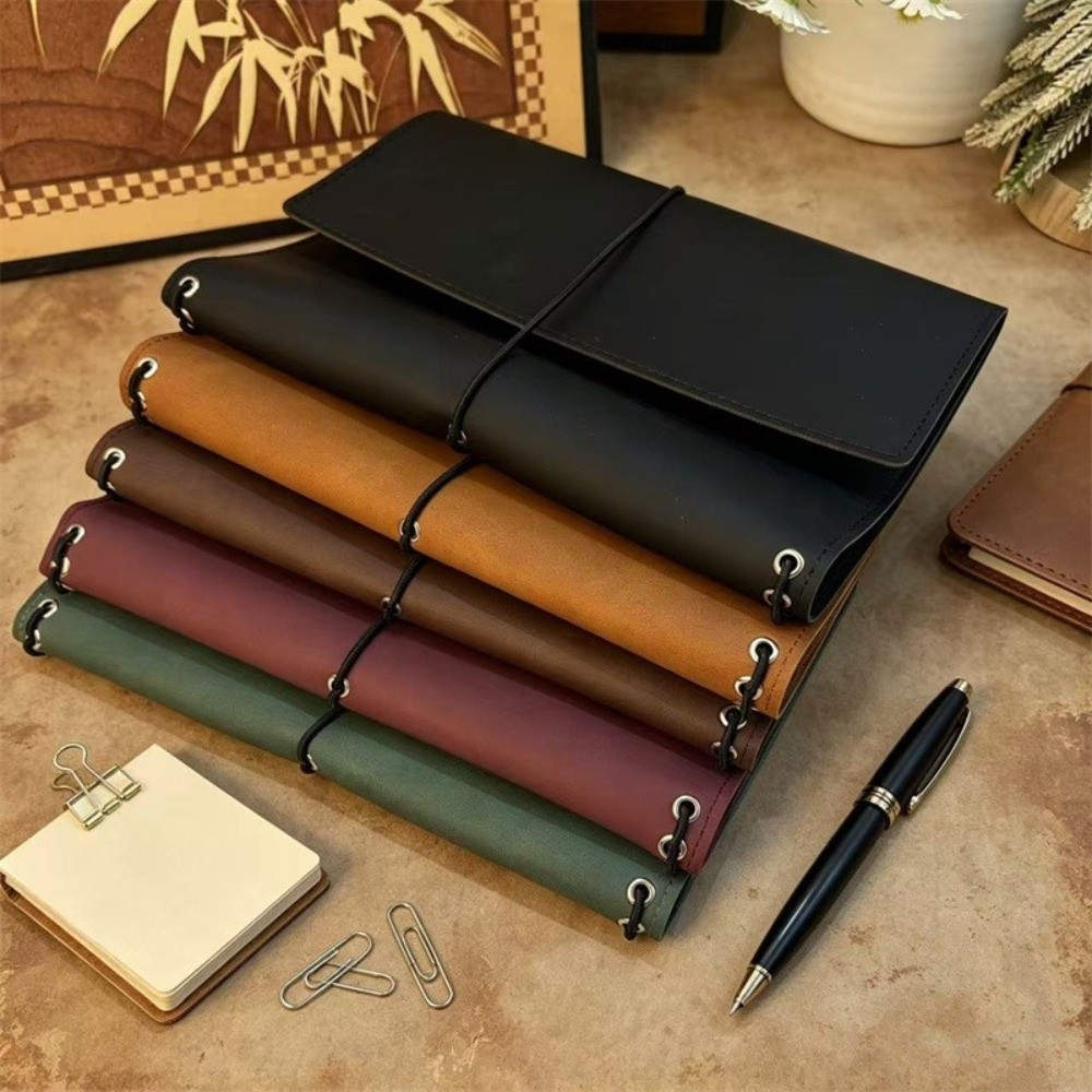 Vintage Leather Journal Notebook - A5ノートオーガナイザー ルーズリーフ コンパクトノートカバー クレイジーホースレザー ジャーナルカバー ホビー用ブック保護カバー