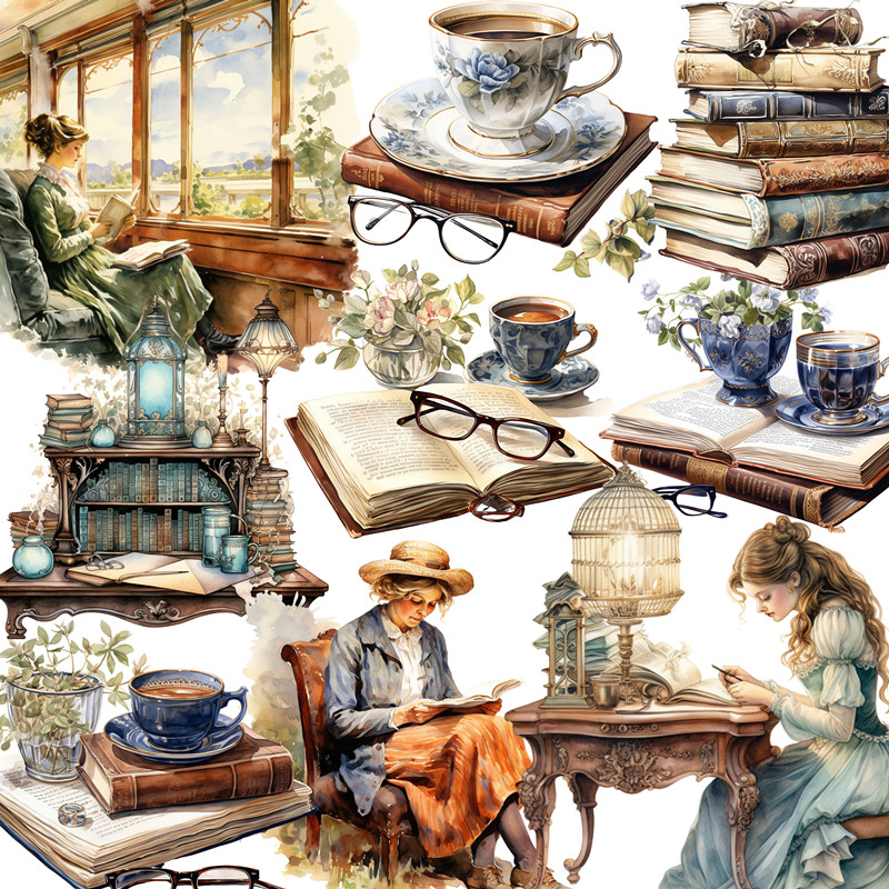 Stationery Books - レトロな読書ステッカー,工芸品,スクラップブッキング,子供のおもちゃ,装飾ステッカー,文房具