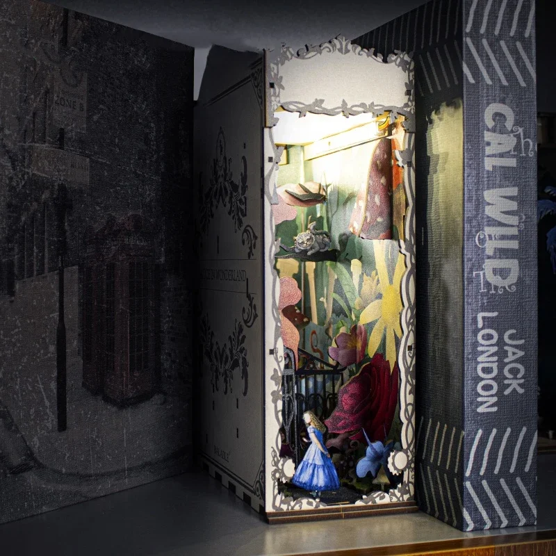 Diy Wooden Book Nook Kit Shelf Insert - ガーデン旅行記ブックエンド本棚ドールハウス DIY 木製ブックコーナー棚インサートキットミニチュア建物ライト友人ギフト