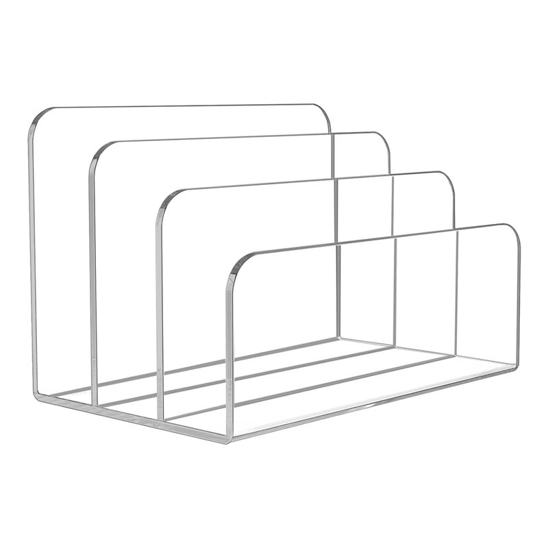 Clear Acrylic Book Stand Holder - Voltvibe-3：透明アクリル製のファイルホルダー。透明アクリル製のブックエンド、ブックスタンドとしても使用可能。書類や手紙、書籍などを整理するためのデスクオーガナイザー。