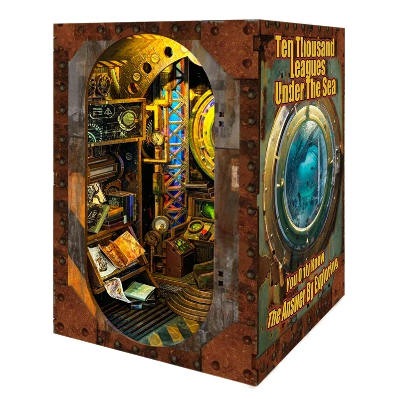海底二万マイルブックシェルフライト付きDIY木製ブックヌック - Diy Wooden Book Nook Kit Shelf Insert のレビューと価格
