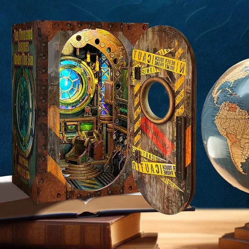 海底二万マイルブックシェルフライト付きDIY木製ブックヌック - Diy Wooden Book Nook Kit Shelf Insert のレビューと価格