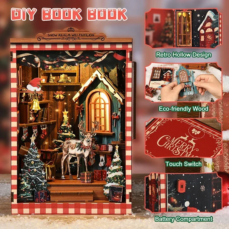 ミニチュアモデルキット 雪の王国 魏のパビリオン ブックエン - Diy Wooden Book Nook Kit Shelf Insert のレビューと価格