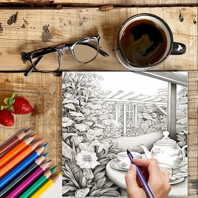 庭園の紅茶ぬりえブック 大人向け、美しいぬりえページ、誕生日 - Adult Coloring Book Stress Relief のレビューと価格